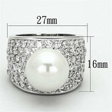 LO2951 - Rhodium Brass Ring with Synthetic Pearl in White - Alamode - Flyclothing LLC