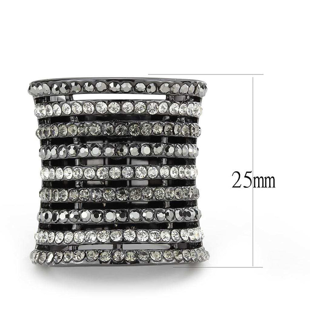 LO2967 - Ruthenium Brass Ring with Top Grade Crystal in Black Diamond - Alamode - Flyclothing LLC
