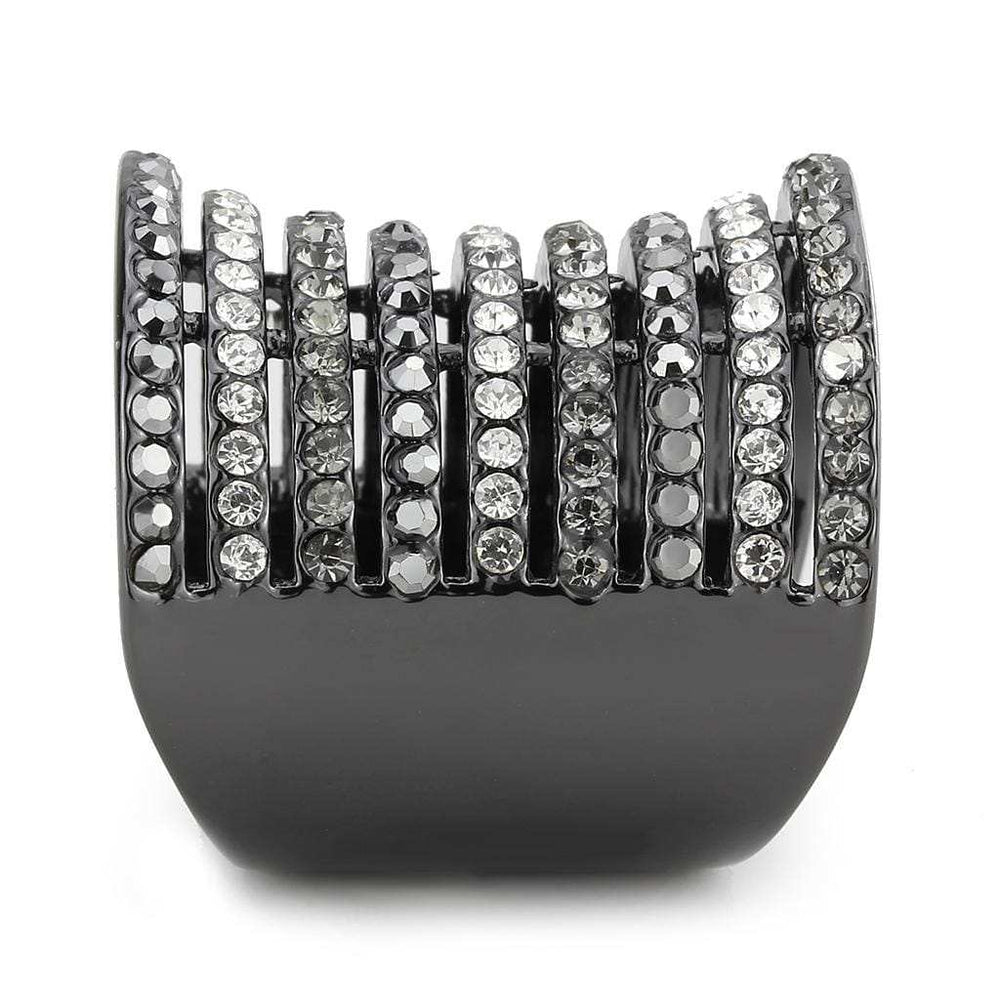 LO2967 - Ruthenium Brass Ring with Top Grade Crystal in Black Diamond - Alamode - Flyclothing LLC