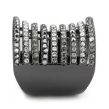 LO2967 - Ruthenium Brass Ring with Top Grade Crystal in Black Diamond - Alamode - Flyclothing LLC