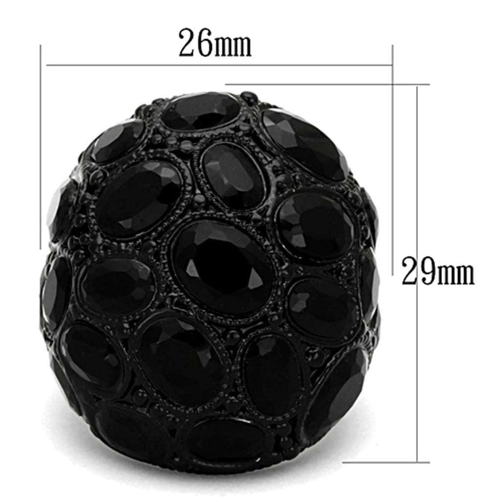 LO3000 - Ruthenium Brass Ring with Synthetic Synthetic Glass in Jet - Alamode - Flyclothing LLC