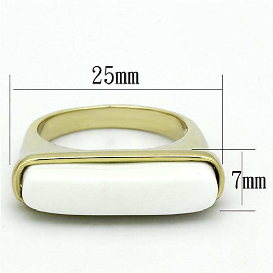 LO3011 - Gold Brass Ring with Synthetic Synthetic Stone in White - Alamode - Flyclothing LLC