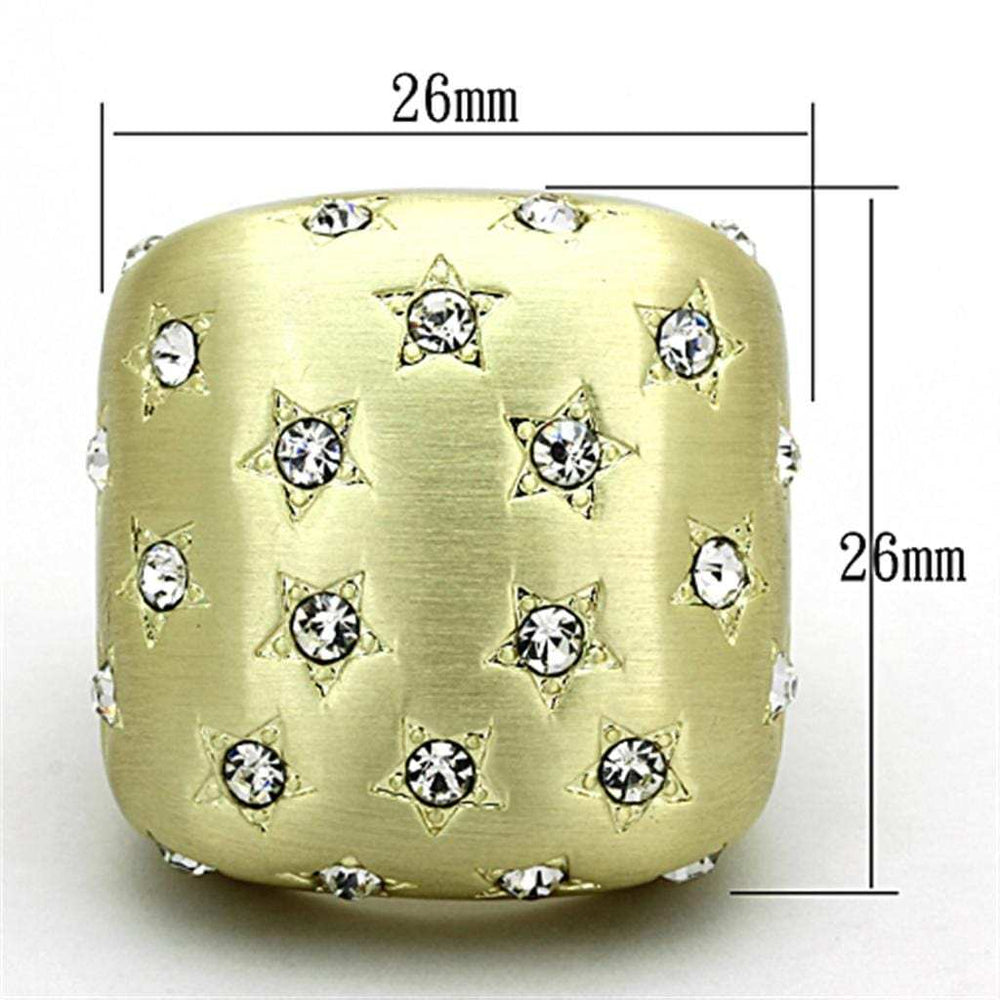 LO3037 - Gold & Brush Brass Ring with Top Grade Crystal in Clear - Alamode - Flyclothing LLC