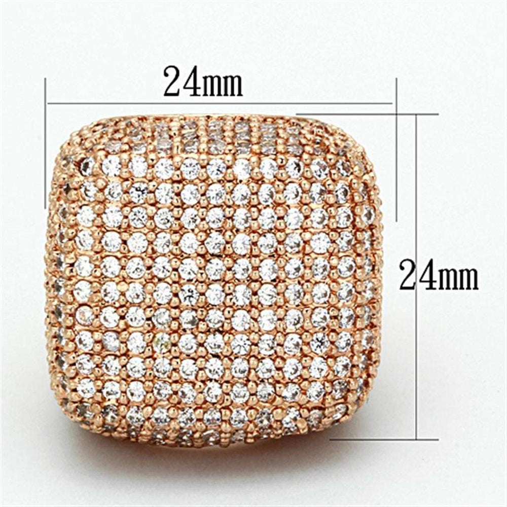 LO3038 - Rose Gold Brass Ring with AAA Grade CZ in Clear - Alamode - Flyclothing LLC