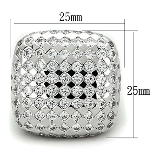LO3169 - Rhodium Brass Ring with AAA Grade CZ in Clear - Alamode - Flyclothing LLC