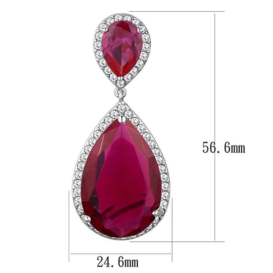 LO3296 - Rhodium Brass Earrings with AAA Grade CZ in Ruby - Alamode - Flyclothing LLC