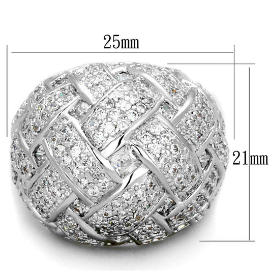 LO3352 - Rhodium Brass Ring with AAA Grade CZ in Clear - Alamode - Flyclothing LLC