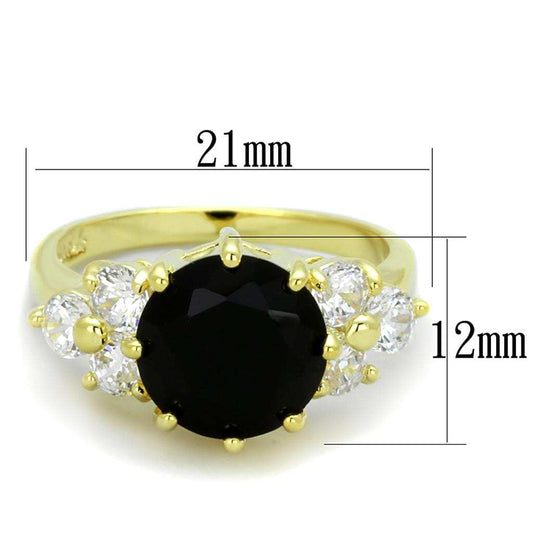 LO3386 - Gold Brass Ring with Synthetic Synthetic Glass in Jet - Alamode - Flyclothing LLC
