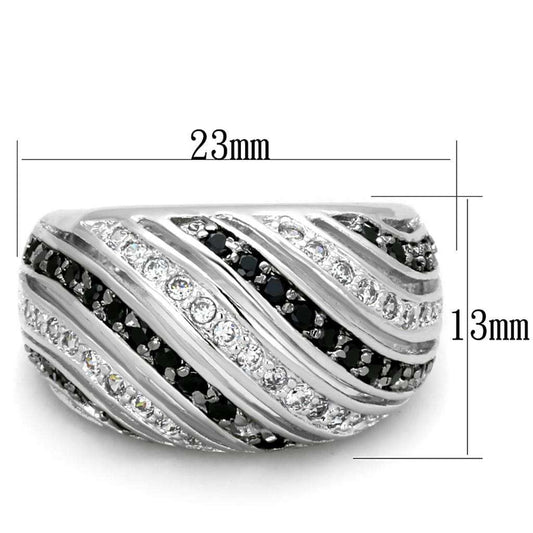 LO3399 - Rhodium + Ruthenium Brass Ring with AAA Grade CZ in Black Diamond - Alamode - Flyclothing LLC