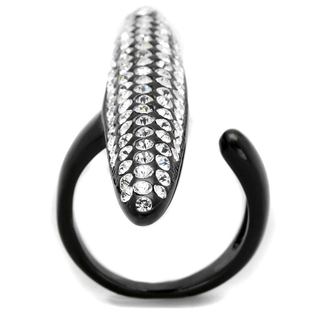LO3510 - IP Black(Ion Plating) Stainless Steel Ring with Top Grade Crystal in Clear - Alamode - Flyclothing LLC