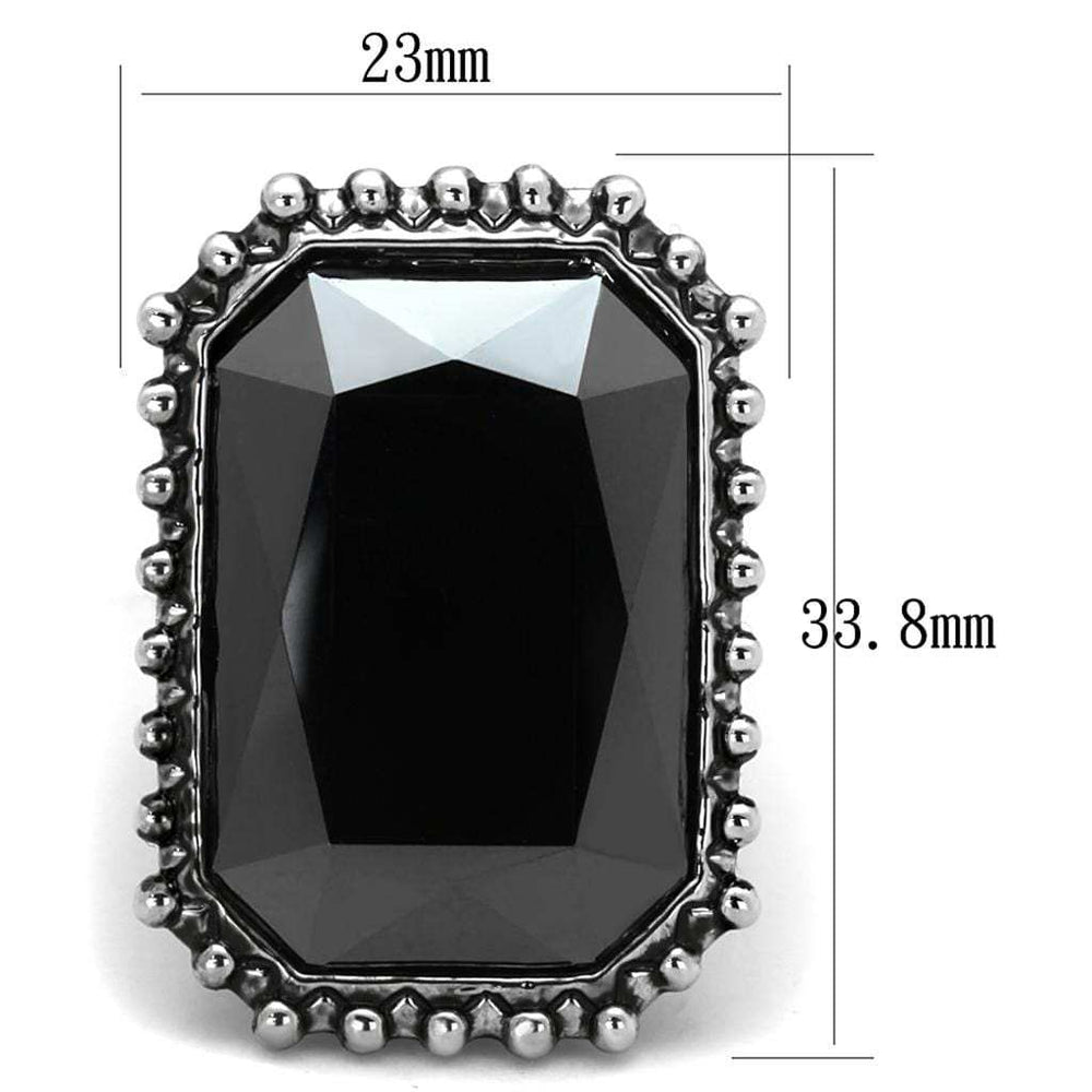 LO3532 - Rhodium Brass Ring with Top Grade Crystal in Hematite - Alamode - Flyclothing LLC