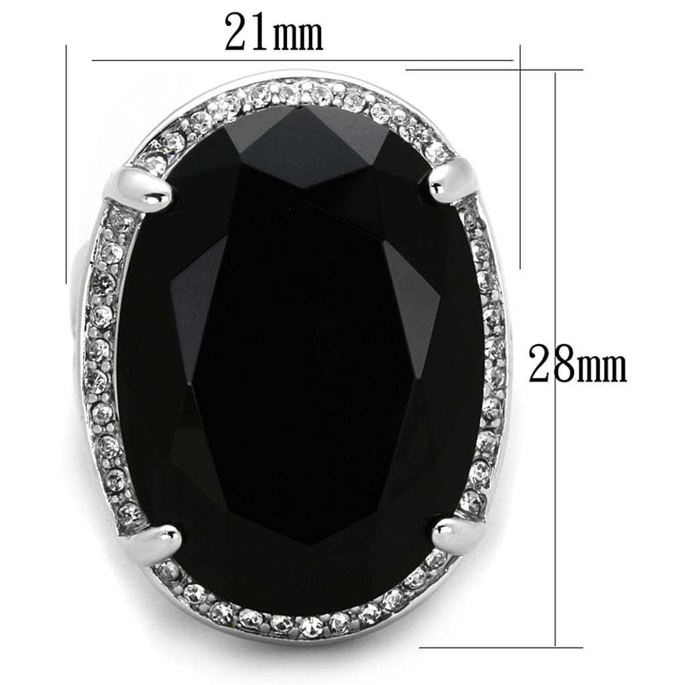 LO3534 - Rhodium Brass Ring with Synthetic Synthetic Glass in Jet - Alamode - Flyclothing LLC