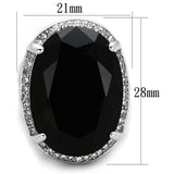 LO3534 - Rhodium Brass Ring with Synthetic Synthetic Glass in Jet - Alamode - Flyclothing LLC