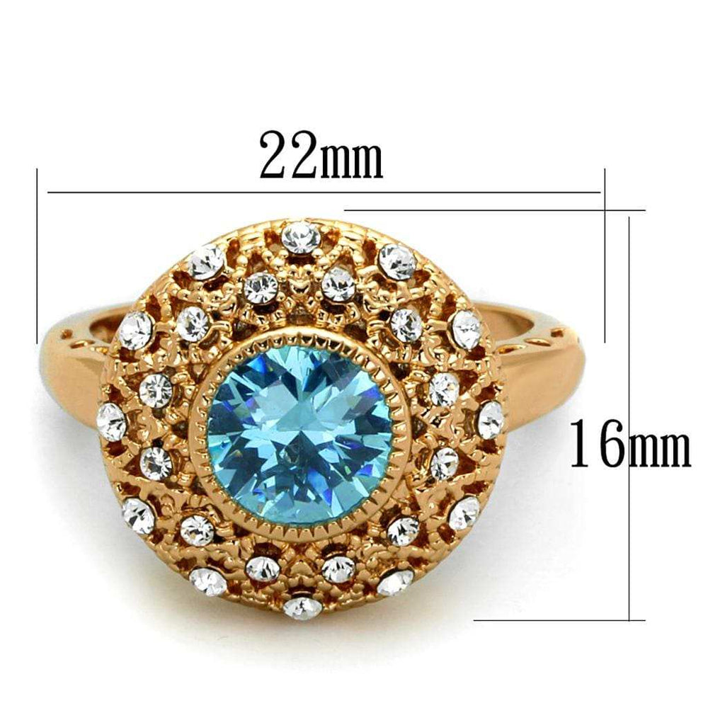 LO3535 - Rose Gold Brass Ring with AAA Grade CZ in Sea Blue - Alamode - Flyclothing LLC