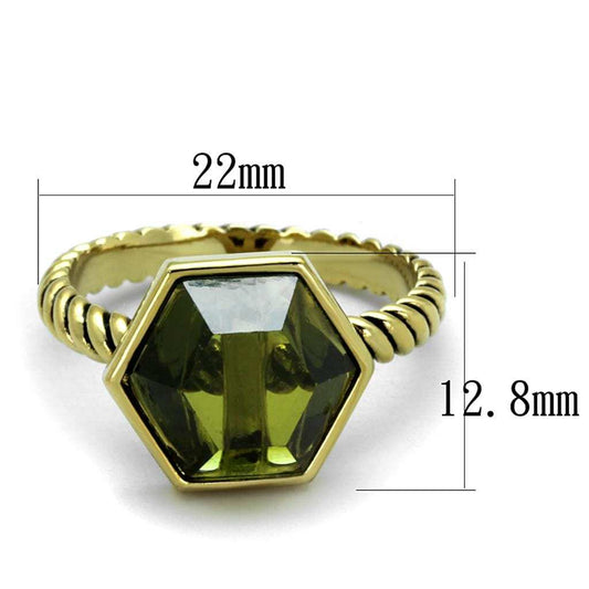 LO3544 - Gold Brass Ring with AAA Grade CZ in Olivine color - Alamode - Flyclothing LLC
