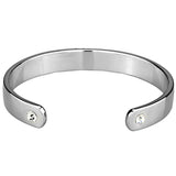LO3631 - Reverse Two-Tone White Metal Bangle with Top Grade Crystal in Clear - Alamode - Flyclothing LLC