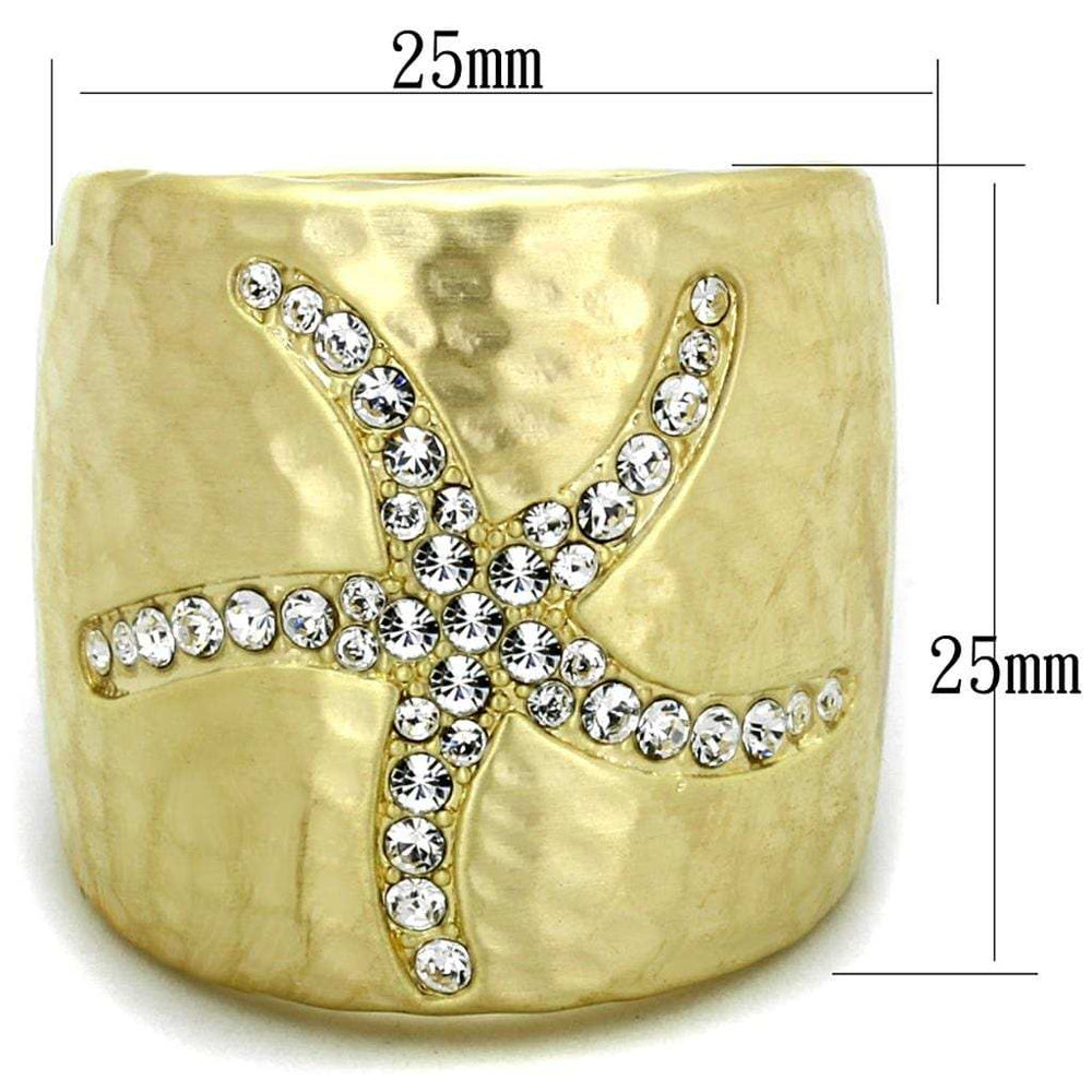 LO3637 - Gold & Brush Brass Ring with Top Grade Crystal in Clear - Alamode - Flyclothing LLC