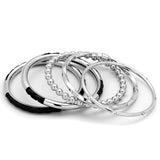LO3640 - High polished (no plating) Stainless Steel Bangle with AAA Grade CZ in Clear - Alamode - Flyclothing LLC