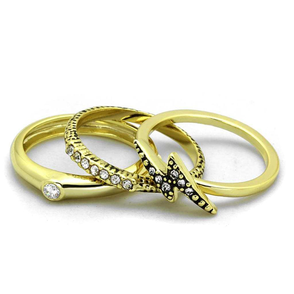 LO3651 - Gold Brass Ring with Top Grade Crystal in Clear - Alamode - Flyclothing LLC