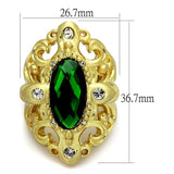 LO3665 - Gold & Brush Brass Ring with Synthetic Synthetic Glass in Emerald - Alamode - Flyclothing LLC
