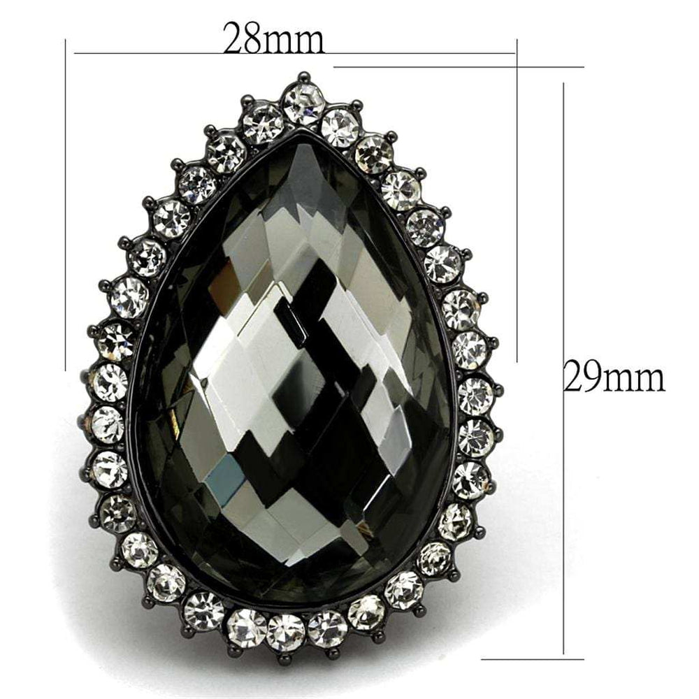 LO3688 - Ruthenium Brass Ring with Synthetic Synthetic Glass in Black Diamond - Alamode - Flyclothing LLC