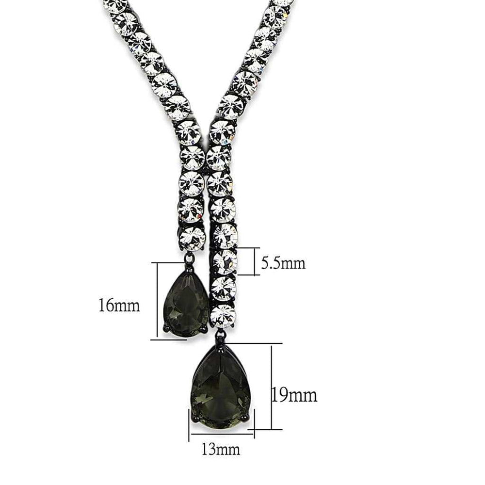 LO3690 - Ruthenium Brass Necklace with Synthetic Synthetic Glass in Black Diamond - Alamode - Flyclothing LLC