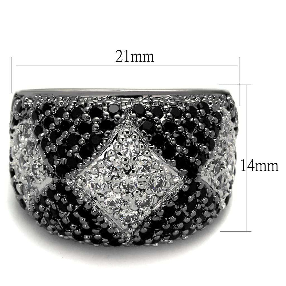 LO3738 - Rhodium + Ruthenium Brass Ring with AAA Grade CZ in Black Diamond - Alamode - Flyclothing LLC
