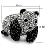 LO3740 - Rhodium + Ruthenium Brass Ring with Synthetic Synthetic Glass in Jet - Alamode - Flyclothing LLC