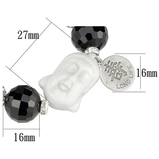 LO3792 - Antique Silver White Metal Bracelet with Synthetic Synthetic Glass in Jet - Alamode - Flyclothing LLC