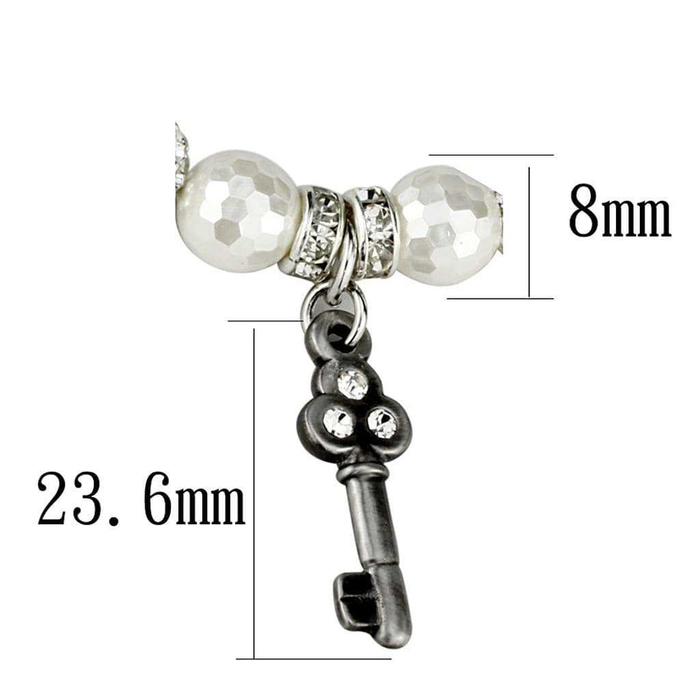 LO3797 - Antique Silver Brass Bracelet with Synthetic Glass Bead in White - Alamode - Flyclothing LLC