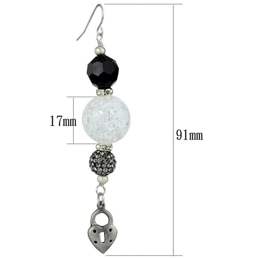 LO3800 - Antique Silver White Metal Earrings with Synthetic Synthetic Glass in Jet - Alamode - Flyclothing LLC