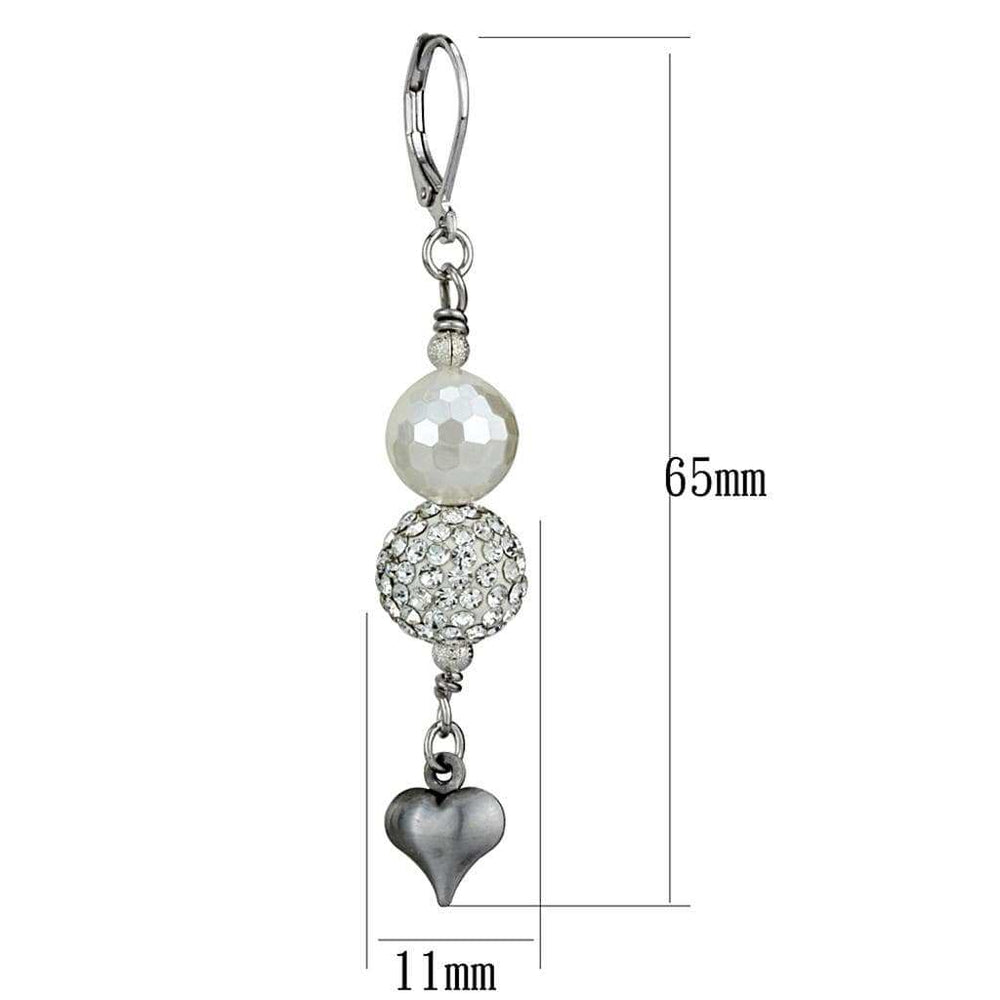 LO3804 - Antique Silver White Metal Earrings with Synthetic Glass Bead in White - Alamode - Flyclothing LLC