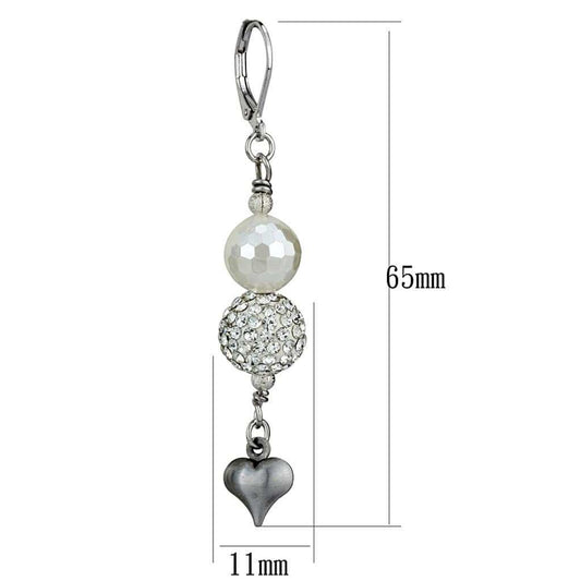 LO3804 - Antique Silver White Metal Earrings with Synthetic Glass Bead in White - Alamode - Flyclothing LLC