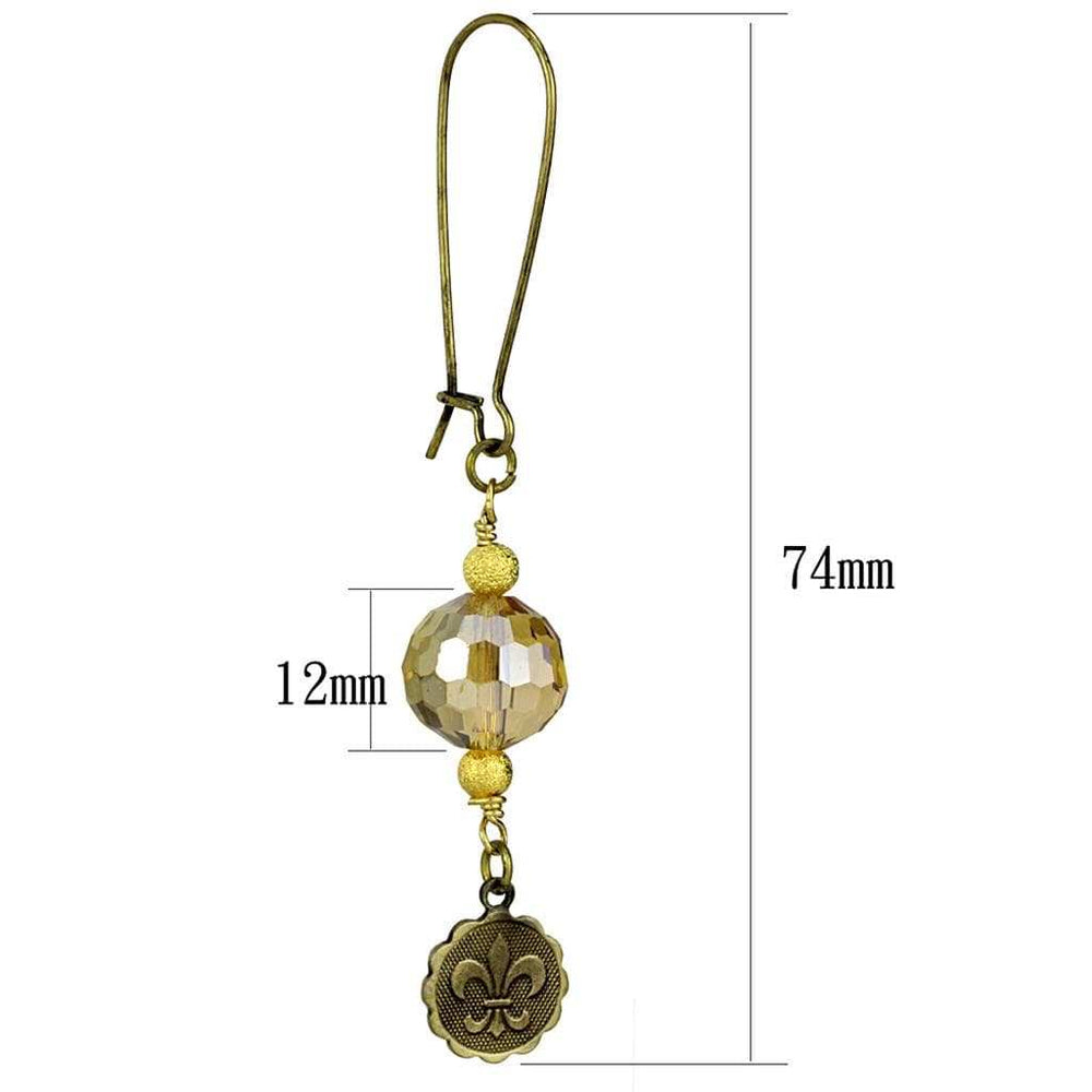 LO3806 - Antique Copper White Metal Earrings with Synthetic Glass Bead in Champagne - Alamode - Flyclothing LLC