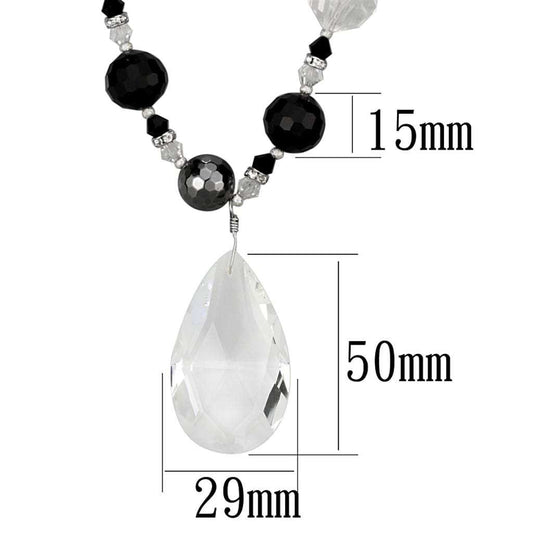 LO3817 - Antique Silver White Metal Necklace with Synthetic Synthetic Glass in Clear - Alamode - Flyclothing LLC