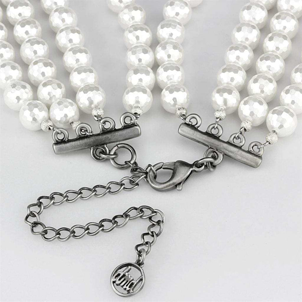 LO3820 - Antique Silver White Metal Necklace with Synthetic Glass Bead in White - Alamode - Flyclothing LLC