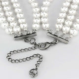 LO3820 - Antique Silver White Metal Necklace with Synthetic Glass Bead in White - Alamode - Flyclothing LLC
