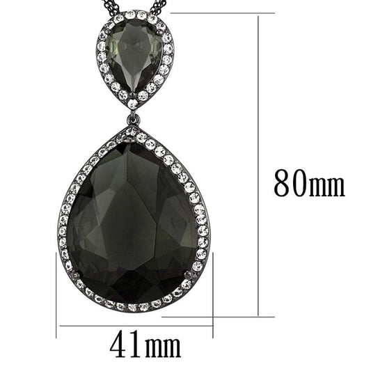 LO3847 - TIN Cobalt Black Brass Chain Pendant with Synthetic Synthetic Glass in Black Diamond - Alamode - Flyclothing LLC