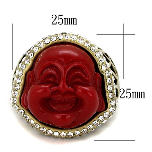LO3883 - Antique Copper Brass Ring with Synthetic Synthetic Stone in Siam - Alamode - Flyclothing LLC
