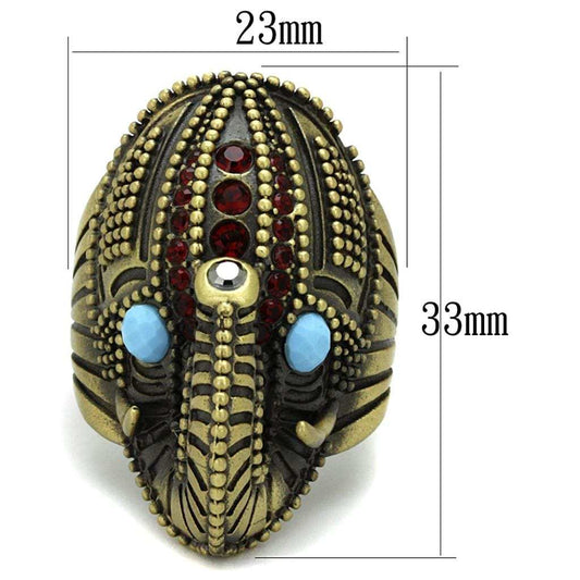 LO3887 - Antique Copper Brass Ring with Synthetic Synthetic Stone in Sea Blue - Alamode - Flyclothing LLC