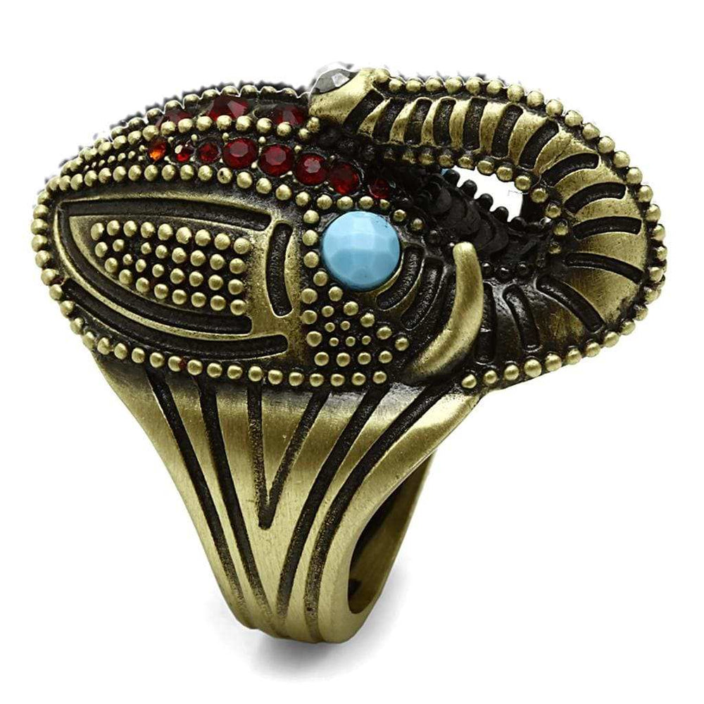 LO3887 - Antique Copper Brass Ring with Synthetic Synthetic Stone in Sea Blue - Alamode - Flyclothing LLC