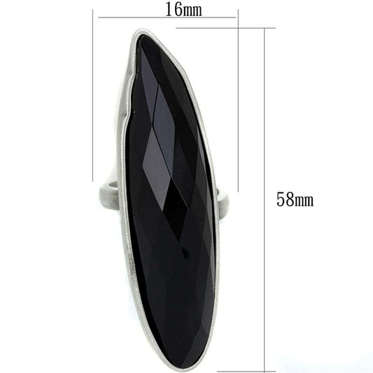 LO3910 - Antique Silver Brass Ring with Synthetic Onyx in Jet - Alamode - Flyclothing LLC