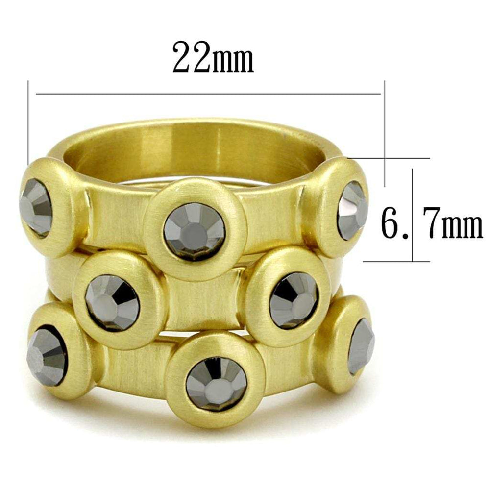 LO3917 - Gold & Brush Brass Ring with Top Grade Crystal in Hematite - Alamode - Flyclothing LLC