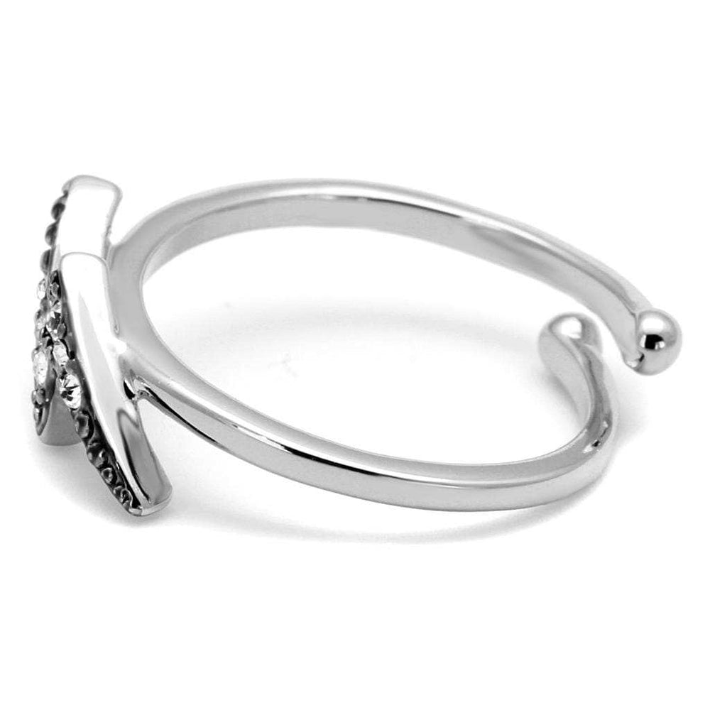LO4047 - Rhodium Brass Ring with Top Grade Crystal in Clear - Alamode - Flyclothing LLC