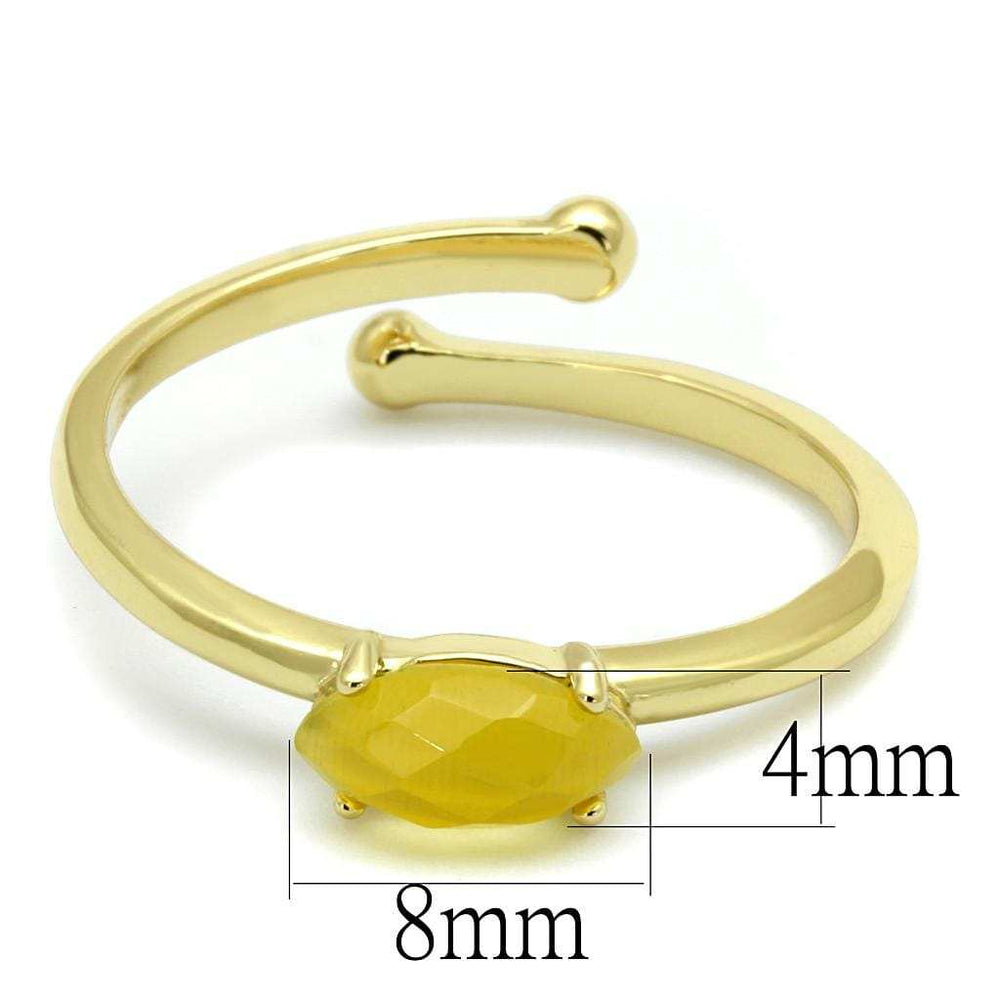 LO4066 - Flash Gold Brass Ring with Synthetic Cat Eye in Topaz - Alamode - Flyclothing LLC