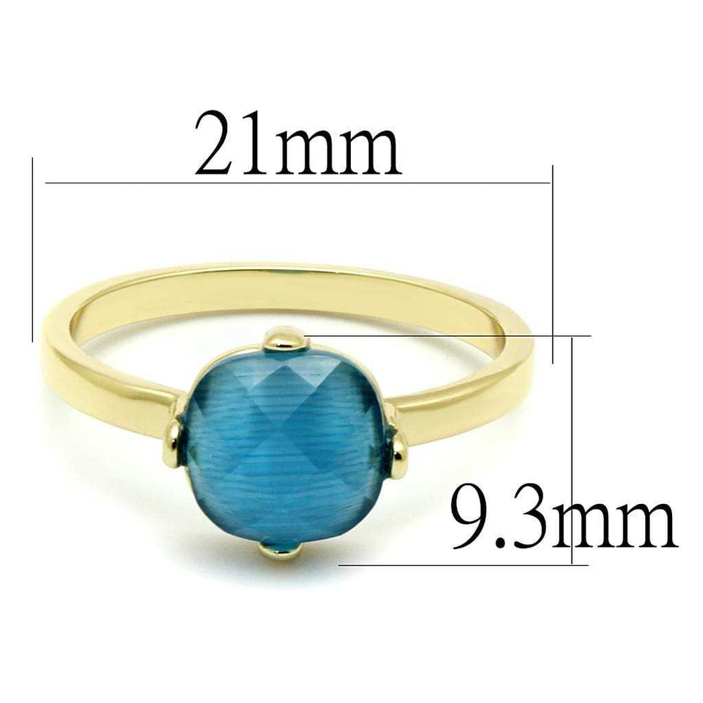 LO4073 - Flash Gold Brass Ring with Synthetic Cat Eye in Capri Blue - Alamode - Flyclothing LLC