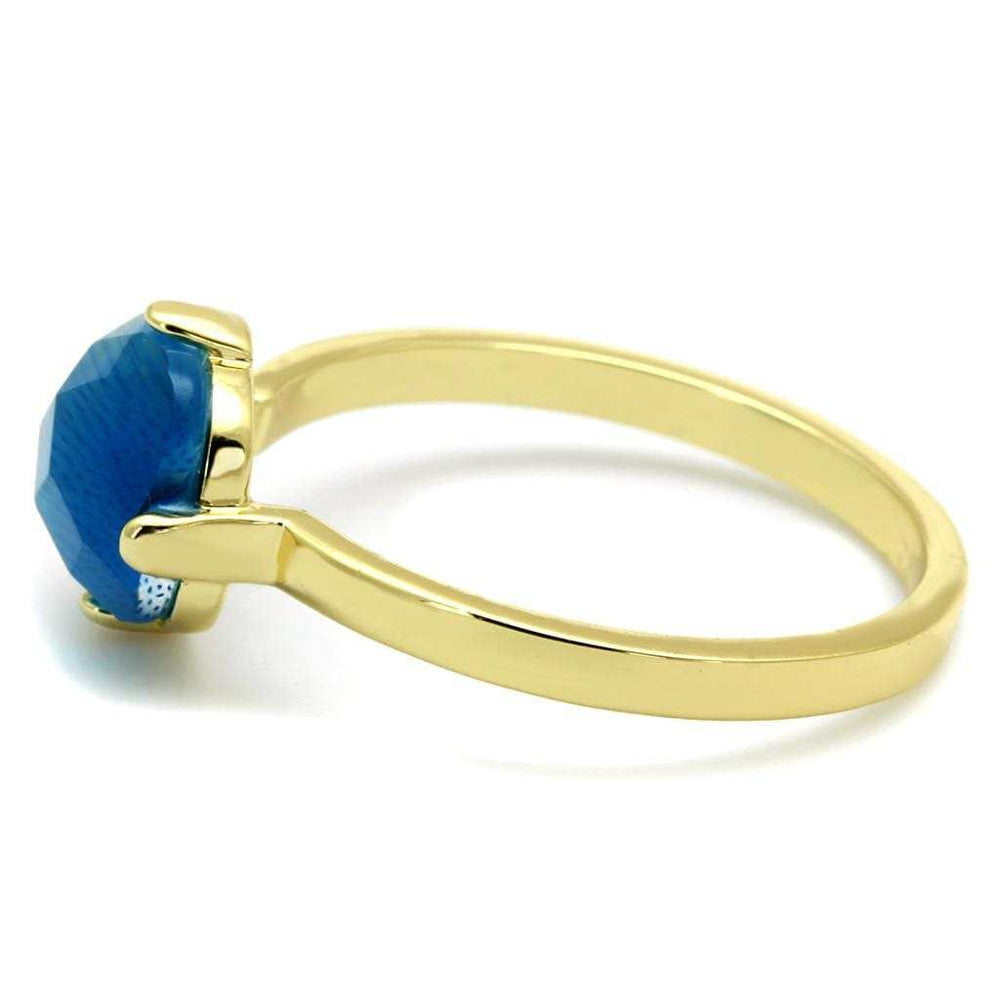LO4073 - Flash Gold Brass Ring with Synthetic Cat Eye in Capri Blue - Alamode - Flyclothing LLC