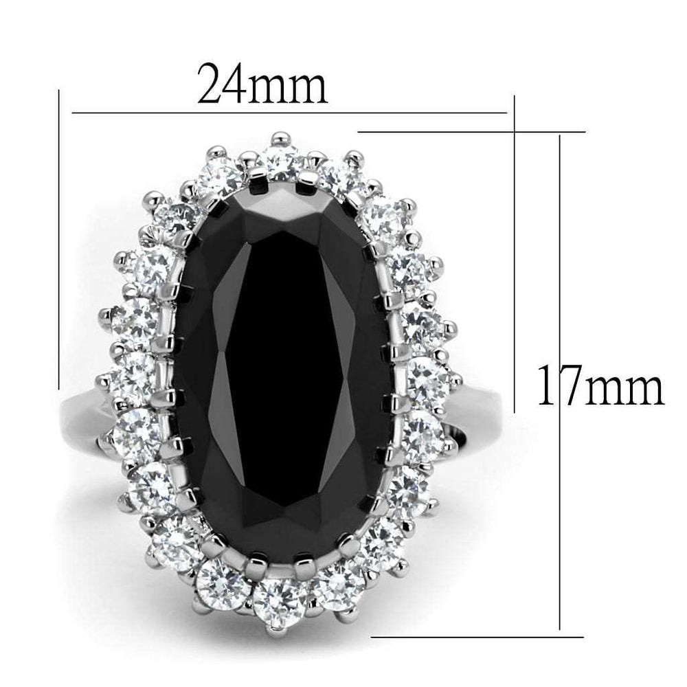 LO4094 - Rhodium Brass Ring with AAA Grade CZ in Black Diamond - Alamode - Flyclothing LLC