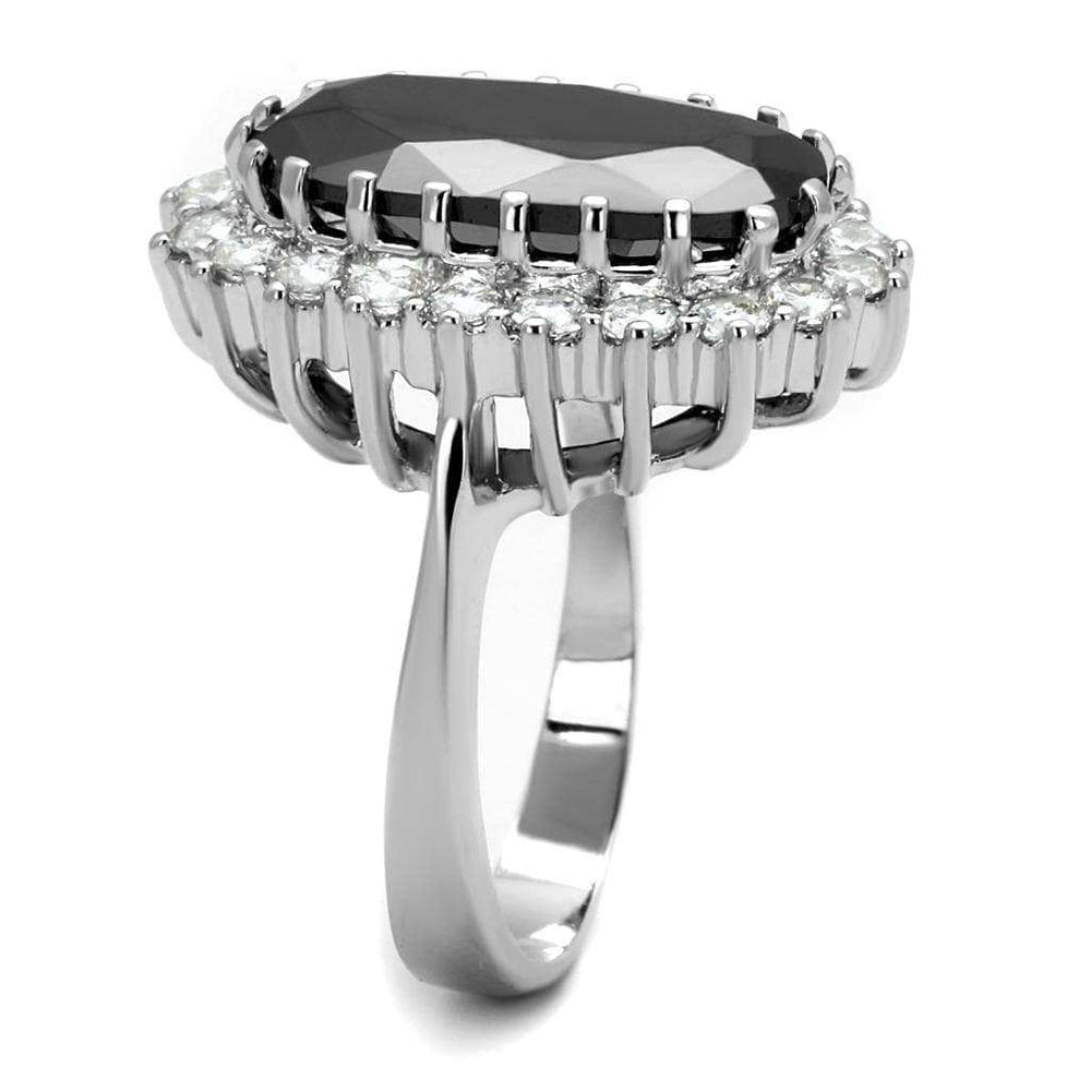 LO4094 - Rhodium Brass Ring with AAA Grade CZ in Black Diamond - Alamode - Flyclothing LLC