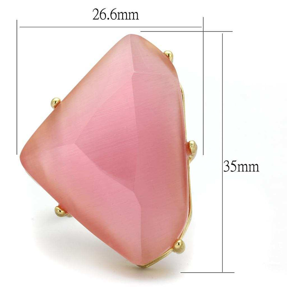 LO4104 - Gold & Brush Brass Ring with Synthetic Cat Eye in Rose - Alamode - Flyclothing LLC